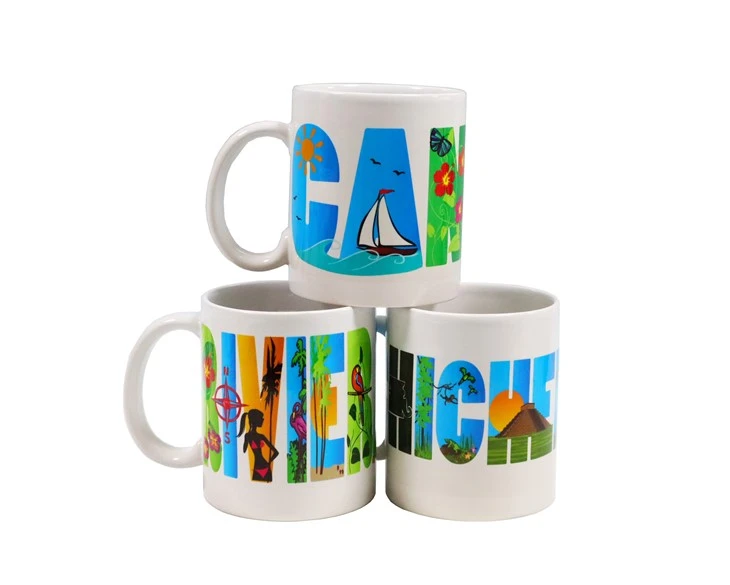 All White Ceramic Mug With Printed Design manufacturers
