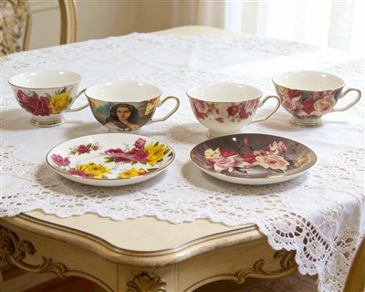 Винтажный набор керамической посуды с позолоченным-цветочным рисунком